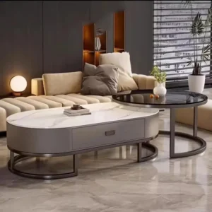 Alternative view of طقم طاولة وسط مودرن مع طاولة جانبية زجاج تصميم رخامي فاخر