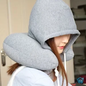 وسادة سفر للرقبة على شكل U مع غطاء رأس للنوم
