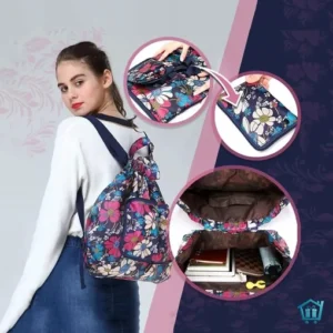 حقيبة ظهر قابلة للطي بتصميم الزهور الجميلة سعة كبيرة ومقاومة للماء