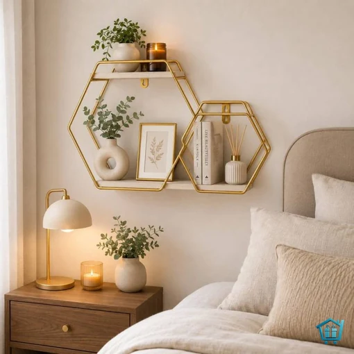 رف حائط سداسي هندسي للتخزين والديكور 42×24×10 سم