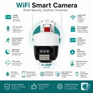 كاميرا مراقبة WiFi ذكية متحركة 4+4 ميجابكسل