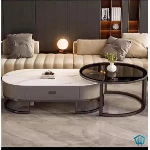 طقم طاولة وسط مودرن مع طاولة جانبية زجاج تصميم رخامي فاخر