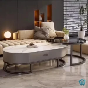 طقم طاولة وسط مودرن مع طاولة جانبية زجاج تصميم رخامي فاخر
