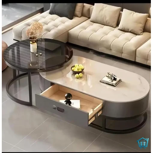 طقم طاولة وسط مودرن مع طاولة جانبية زجاج تصميم رخامي فاخر