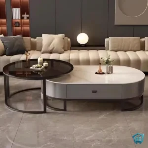 طقم طاولة وسط مودرن مع طاولة جانبية زجاج تصميم رخامي فاخر