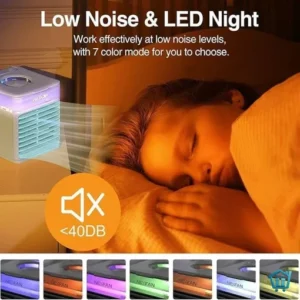 مروحة تبريد هواء محمولة 4 في 1 مع رذاذ ماء وإضاءة LED