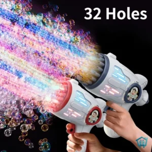 مسدس فقاعات صابون إلكتروني للأطفال 32 فتحة مع إضاءة LED