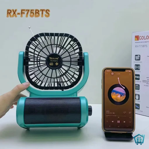 راديو ومروحة GOLON RX محمول مع بلوتوث وشحن شمسي